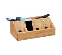 Relaxdays Bamboo Organiser Size: approx 11 x 30 x 17.5 cm Including Cell Mobile Phone Holder Charging Docking Station Storage Box for your Desk or Office w/ 5 Compartments, Natural Brown, Wood
