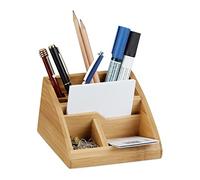 Relaxdays Bamboo Desk Organizer, Stationery Pen Holder, Office File Sorter Cabinet, HxWxD: 9 x 13 x 16 cm, Natural