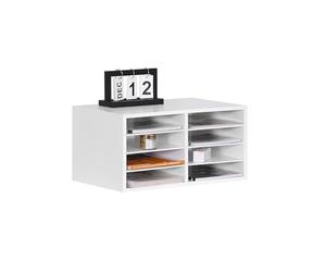 Relaxdays Bamboo Document Holder, A4, 8 Slots, Office, Home Office, HxWxD: 25x49x31 cm, Desk Organizer, White