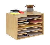 Relaxdays Document Organiser, A4 Size, 8 Compartments, Office, H x W x D: 23.5 x 32.5 x 24 cm, Bamboo, Natural