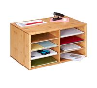 Relaxdays Document Organiser, A4 Size, 8 Compartments, Office, H x W x D: 25 x 49 x 31 cm, Bamboo, Natural