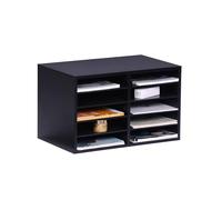 Relaxdays Bamboo Document Tray, A4, 10 Slots, Office, HxWxD: 31 x 49 x 31 cm, Desk Organizer, Black