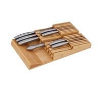 Relaxdays Knife Holder, Drawer Insert, for 16 Knives & Sharpener, Bamboo, Horizontal Storage, 5.5 x 24 x 40 cm, Natural, 5,5 x 24 x 40 cm