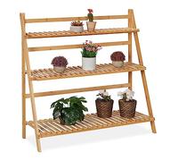 Relaxdays Bamboo Flower Rack, Indoors Plant Stand with 3 Levels, HWD: 96 x 99.5 x 37 cm, Foldable Floral Stairs, Natural