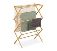 Relaxdays Bamboo Foldable Drying Rack, Towel Holder, HWD: 106 x 74 x 36 cm, 11 Bars on 6 Levels, Clothes Stand, Natural