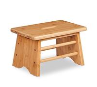 Relaxdays Bamboo Footstool, 100 kg Load Capacity, Stable Small Seat, HxWxD: 20 x 33 x 21.5 cm, Children, Handle, Natural