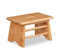 Relaxdays Bamboo Footstool, 100 kg Load Capacity, Stable Small Seat, HxWxD: 20 x 33 x 21.5 cm, Children, Handle, Natural