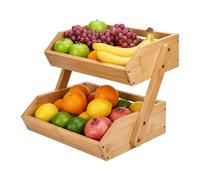 Relaxdays Bamboo Fruit Display, 2 tiers, HWD 26.5x30x25 cm, fruit stand, natural
