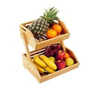 Relaxdays Bamboo Fruit Stand, HxWxD: 29 x 30 x 25 cm, tiered basket for fruit, vegetables & pastries, natural