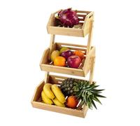 Relaxdays Bamboo Fruit Stand, HxWxD: 49 x 30 x 25 cm, tiered basket for fruit, vegetables & snacks, natural wood finish