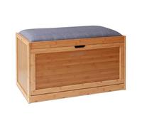 Relaxdays bamboo hallway shoe bench with upholstered seat & 2 storage compartments, 49 x 80 x 30 cm, natural/grey