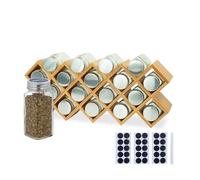 Relaxdays Bamboo, HBT: 25.5 x 43 x 9.5 cm, Jars, Labels, Pen, Spice Rack, worktop, Kitchen, Natural, Glass, Stainless Steel, 25,5x43x9,5 cm