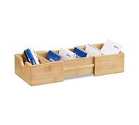 Relaxdays Bamboo Index Box DIN A8, Business Card Organiser, Pull-Out, HxWxD: ca 5.5 x 13 x 30 cm, Natural Brown