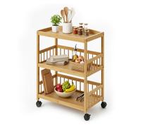 Relaxdays Bamboo kitchen cart with 3 shelves