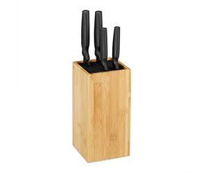 Relaxdays Bamboo Knife Block, Empty, With Bristle Insert, Blade Protection for 6 Pieces, HD 24x12cm, Natural