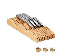 Relaxdays Bamboo Knife Block, for 7 or 9 Knives, for Drawers, Empty Knife Holder, 5 x 14.5 x 40 cm, Natural Brown