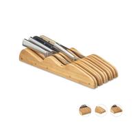 Relaxdays , flat, HxWxD 40 x 12 x 5 cm, natural knife block drawer, lying, bamboo, for 9 knives, HBT 40 x 12 x 5 cm, drawer insert