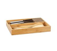 Relaxdays Bamboo Knife Block, in-Drawer Knife Organizer, Cutlery Storage, HWD 6.5x38x30cm, Natural