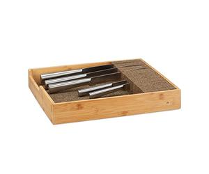 Relaxdays Bamboo Knife Block, In-Drawer Knife Organizer, Cutlery Storage, HWD 6.5x38x33.5cm, Natural