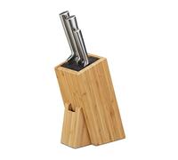 Relaxdays Bamboo Knife Block with Bristle Insert, Kitchen Organizer, Empty Wooden Stand, Natural