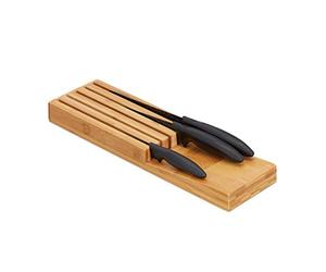 Relaxdays Bamboo Knife in-Drawer Block, Storage for 5 Knives, Kitchen, Tabletop Organiser, 3.5 x 11 x 39 cm, Natural