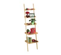 Relaxdays Bamboo Ladder Shelf, 5 Tiers, Bathroom, Kitchen, Living Room, Lean-to Rack, HxWxD: 190 x 45 x 40 cm, Natural