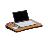 Relaxdays Laptop Table, Bamboo, 51 x 37 cm, Portable, Removable Cushion with Handle, Natural