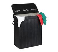 Relaxdays Bamboo Laundry, Clothes Container, 3 Compartments, Folding, Rectangular Basket, 63 x 55 x 35cm, Black