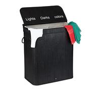 Relaxdays Bamboo Laundry Basket, Clothes Container, 3 Compartments, Folding, Rectangular Basket, 63 x 55 x 35cm, Black