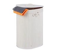 Relaxdays Bamboo Laundry Basket, Oval, 46 L, Folding Hamper with Lid, Bathroom & Bedroom, HWD: 55 x 42 x 32 cm, White