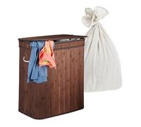 Relaxdays Bamboo Laundry Basket with Lid, 3 Compartments, Foldable, 105L, Dark Brown, 63x52x32 cm