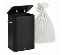 Relaxdays Bamboo Laundry Basket with Lid, Foldable, 80L, 60x40x30cm, Black