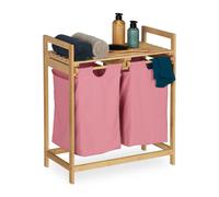 Relaxdays Bamboo Laundry Basket with Shelf Pink
