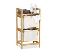 Relaxdays Bamboo Laundry Hamper, Clothes Sorter with Shelf, 2 Drawers, Pull-Out & Portable, 25 L Basket, Natural