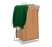Relaxdays Bamboo Laundry Hamper, Folding, 40L, Metal Frame with Handles, Bag, Clothes Container, HWD 61x38x22cm, Natural