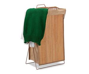 Relaxdays Bamboo Laundry Hamper, Folding, 40L, Metal Frame with Handles, Bag, Clothes Container, HWD 61x38x22cm, Natural