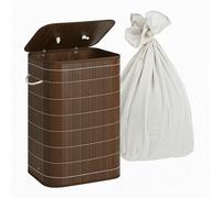Relaxdays Bamboo Laundry Hamper with Lid, Foldable, 80L, 60x40x30cm, Dark Brown