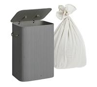 Relaxdays Bamboo Laundry Hamper with Lid, Foldable, 80L, 60x40x30cm, Grey