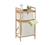 Relaxdays Bathroom Basket Shelf, Bamboo, Laundry Sorter 2 Compartments, HWD: 85 x 44 x 33 cm, Storage, Natural/Beige