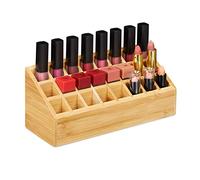 Relaxdays Bamboo Lipstick Organiser, 24 Holders, Natural Look, Rack For Lipsticks & Brush, HWD 10x23x9 cm, Natural
