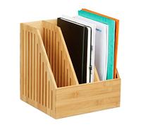 Relaxdays Bamboo Magazine File, 3 Compartments, A4 Document Storage, Office Desk Organiser, HxWxD: 30x28x26.5cm, Natural, 1 Item