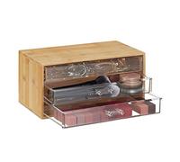 Relaxdays Bamboo Makeup Organiser, 3 Transparent Drawers, Natural | Cosmetics, Jewellery, H x W x D: 15 x 30 x 17.5 cm