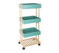 Relaxdays Bamboo & MDF 4-Tier Serving Trolley on Wheels, Kitchen & Bathroom, 88x40x30 cm, Natural/Mint