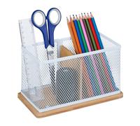 Relaxdays Bamboo & Metal Pen Holder