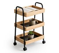 Relaxdays Bamboo & metal trolley, 3 shelves