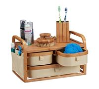 Relaxdays Bamboo Mini Chest of Drawers, 3 Compartments, Small Bathroom Shelf, Cosmetic Organiser, HWD 19 x 34 x 23 cm, Natural