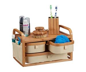 Relaxdays Bamboo Mini Chest of Drawers, 3 Compartments, Small Bathroom Shelf, Cosmetic Organiser, HWD 19 x 34 x 23 cm, Natural