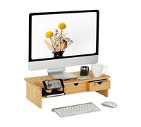 Relaxdays Bamboo Monitor Stand, 4 Shelves, Screen Raiser Desk, HWD: 16 x 57.5 x 25 cm, Work Base, Natural, 17.5x54x31.5cm