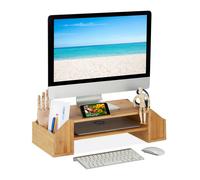 Relaxdays Bamboo Monitor Stand with 4 Shelves