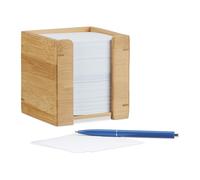 Relaxdays Bamboo Note Dispenser, Wooden Sticky Note Holder, Desk Organiser, H x